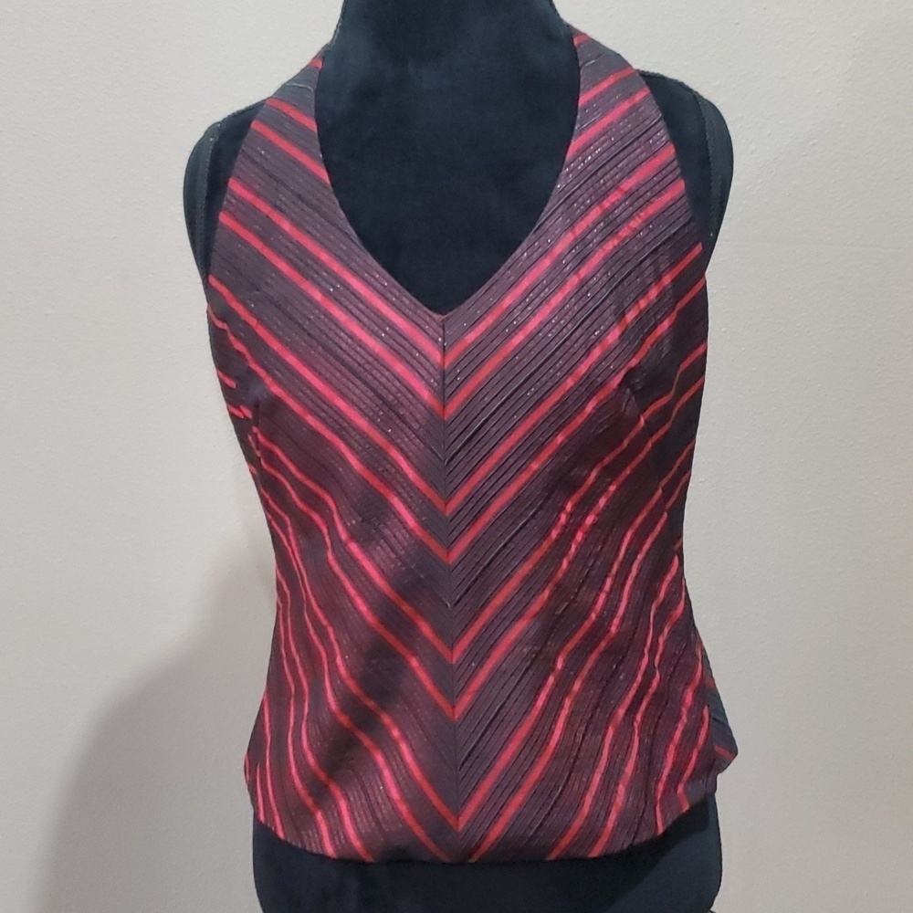 Michaelangelo red black open back formal halter top
